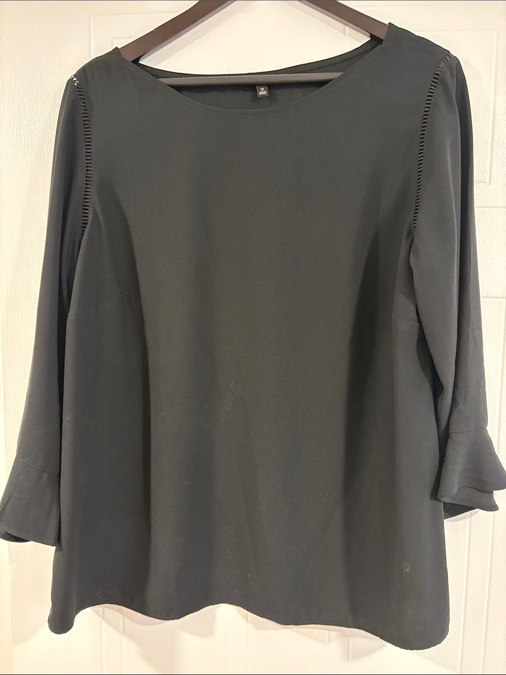 Talbots Black Boatneck Blouse with Bell Cuffs